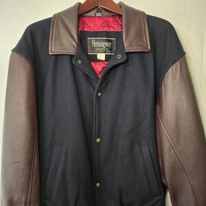 Vintage Hemingway‎ Collection Mens 38 Leather Wool Brwn Blk Jacket Canada Made